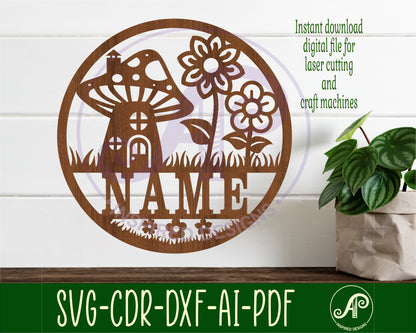 Mushroom hourse name wall sign. SVG / DXF / AI / PDF / CDR