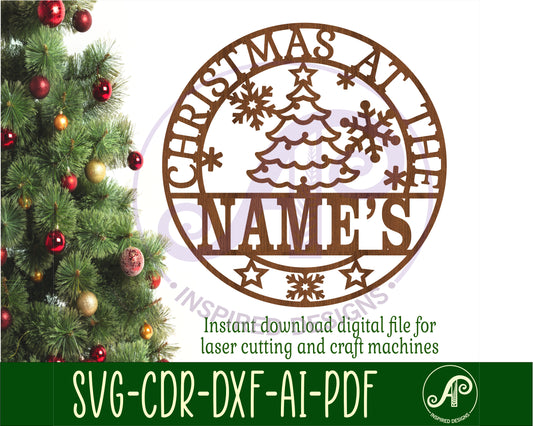 Christmas name wall sign - tree design. SVG / DXF / AI / PDF / CDR