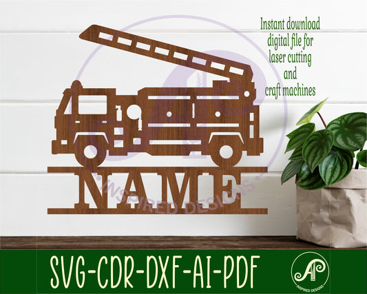 Firetruck shape name sign SVG / DXF / AI / PDF / CDR