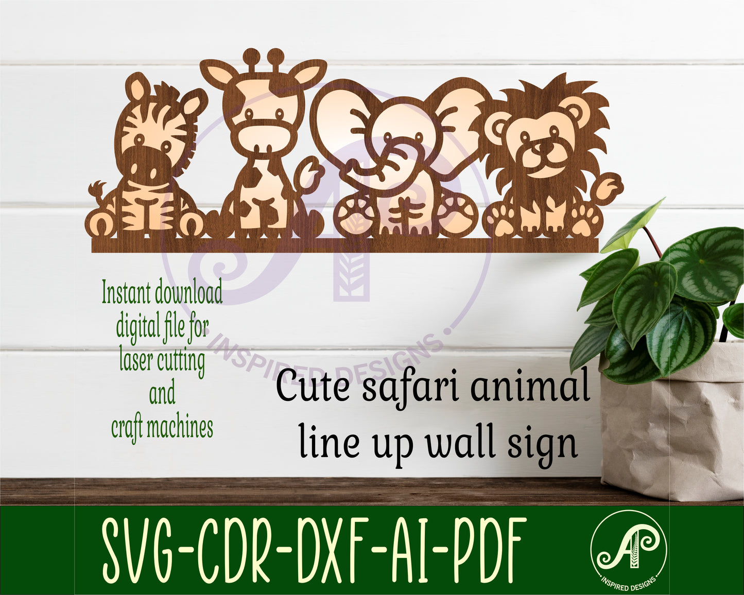 Cute safari line up wall sign design SVG / DXF / AI / PDF / CDR