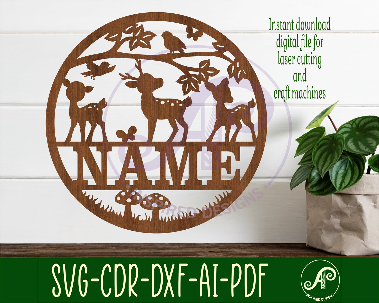 Woodland deer name wall sign. SVG / DXF / AI / PDF / CDR