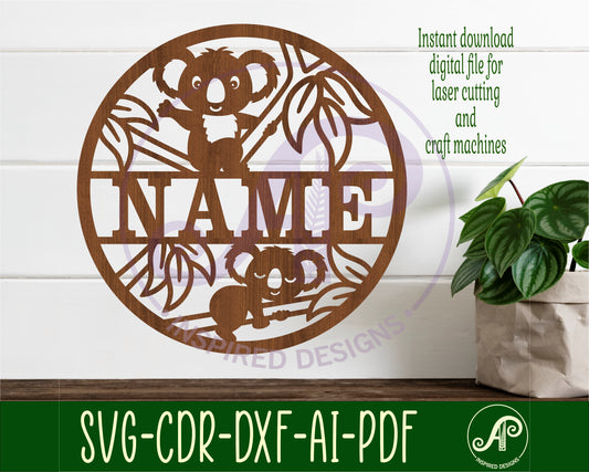 Koala name wall sign. SVG / DXF / AI / PDF / CDR