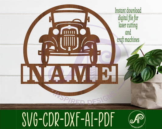 Vintage car name wall sign. SVG / DXF / AI / PDF / CDR