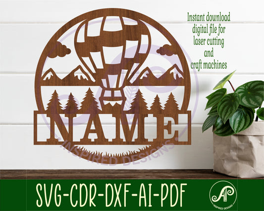 Hot air balloon name wall sign. SVG / DXF / AI / PDF / CDR