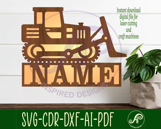 Bulldozer shape name sign SVG / DXF / AI / PDF / CDR