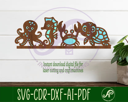 Cute sea animal line up wall sign design SVG / DXF / AI / PDF / CDR