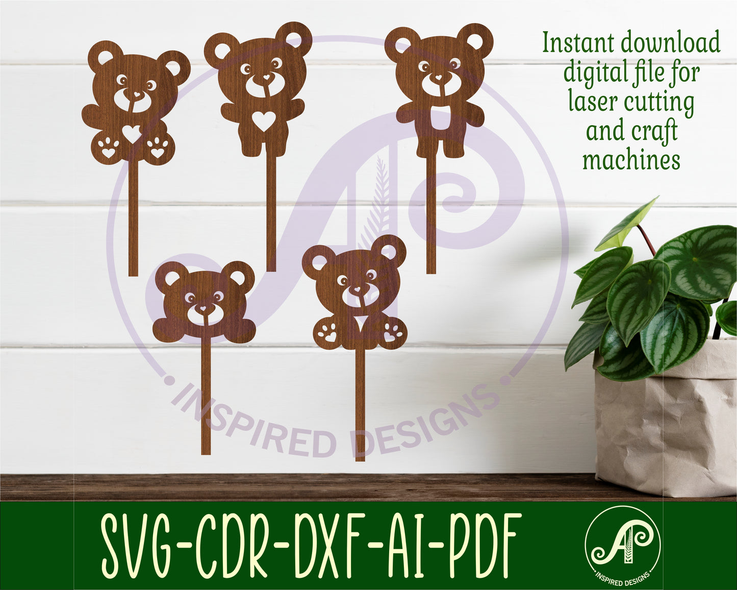 Teddy bear cupcake topper design SVG / DXF / AI / PDF / CDR