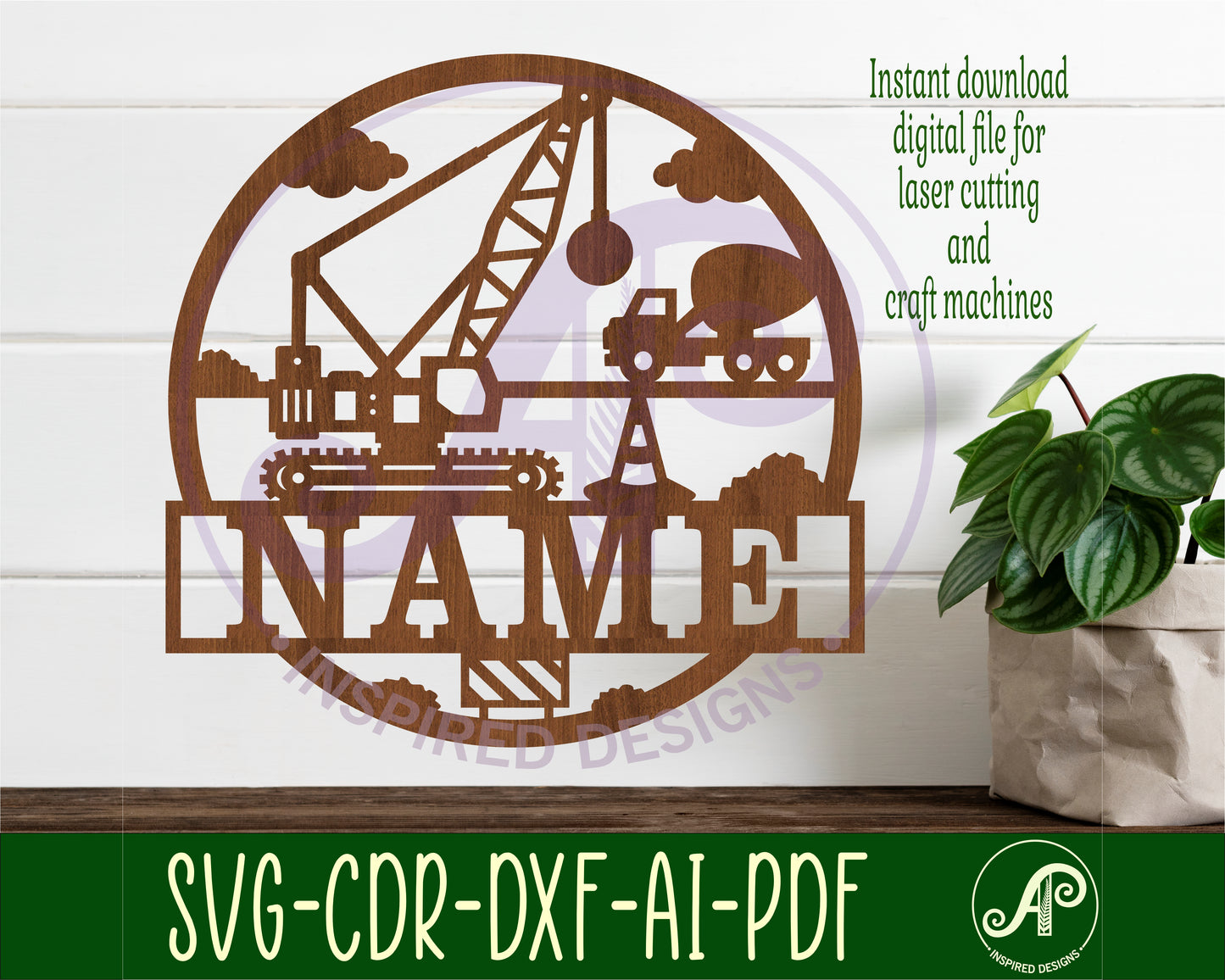 Construction crane name wall sign. SVG / DXF / AI / PDF / CDR