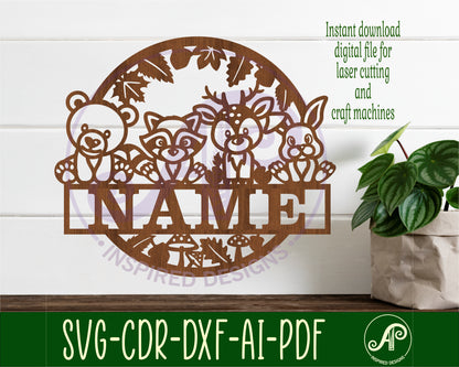 Cute woodland name wall sign. SVG / DXF / AI / PDF / CDR