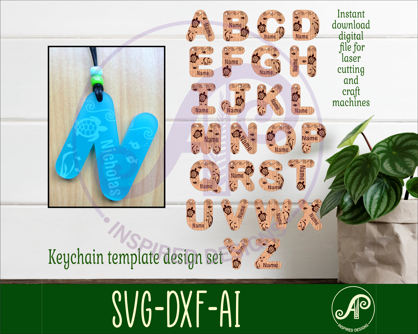 Ocean letter tag designs SVG / DXF / AI