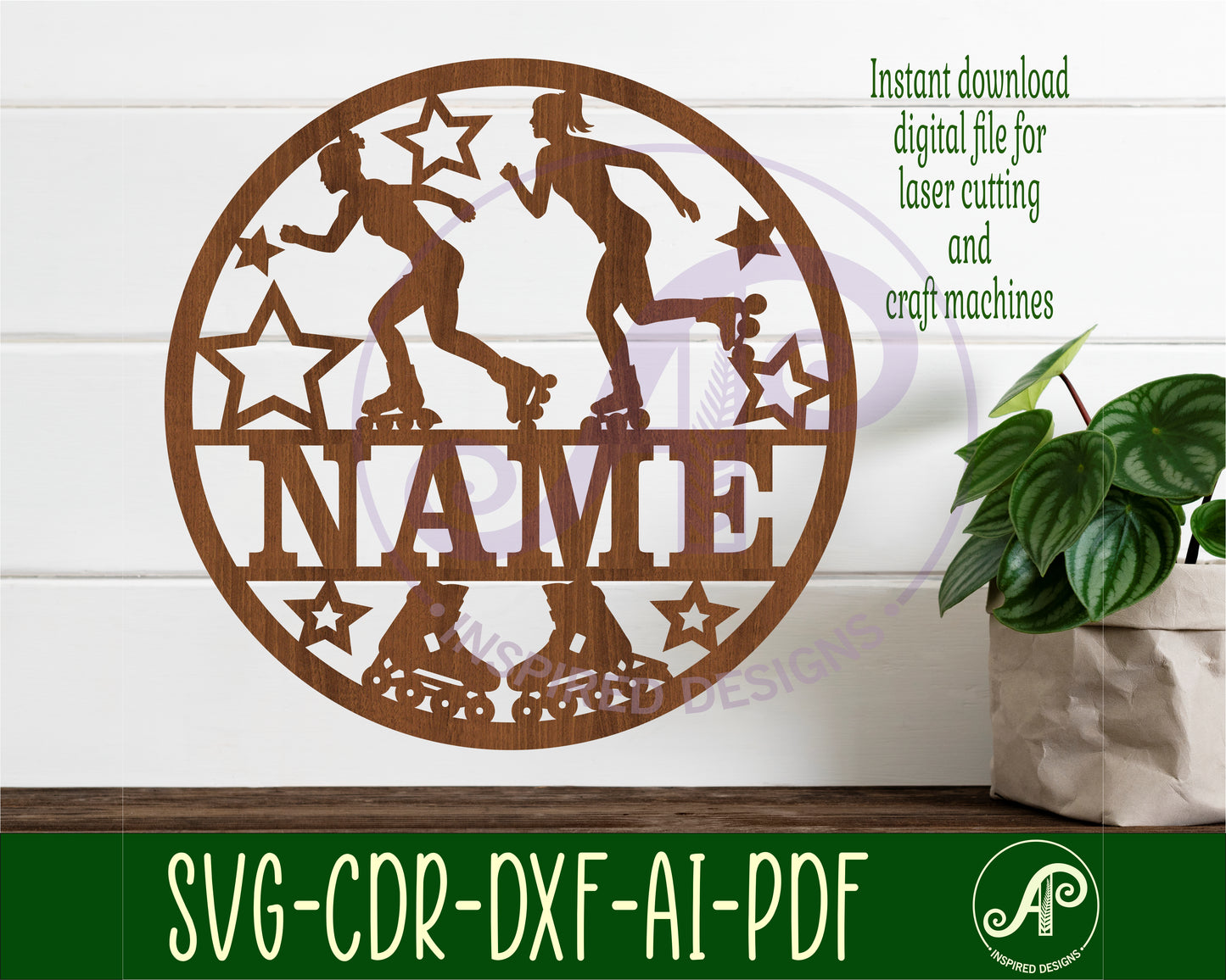 Inline skater female name wall sign. SVG / DXF / AI / PDF / CDR