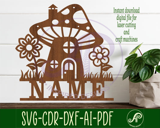 Mushroom house shape name sign SVG / DXF / AI / PDF / CDR