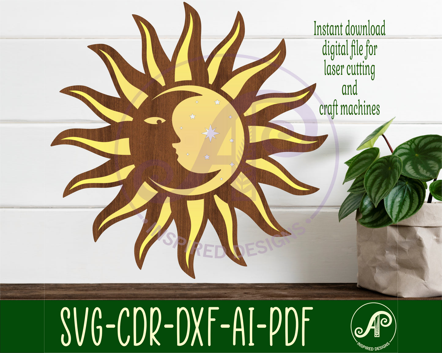 Sun and moon wall sign design SVG / DXF / AI / PDF / CDR