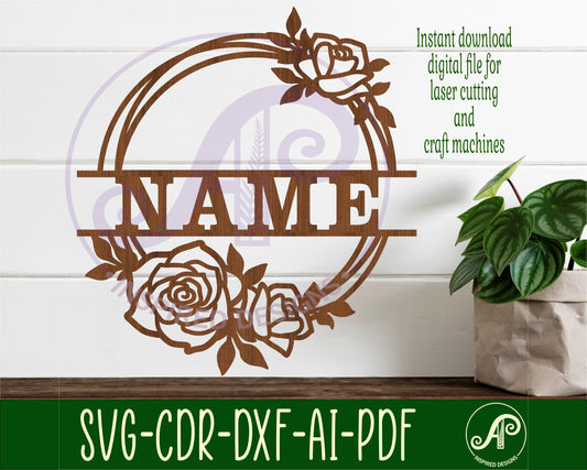 Rose wreath name wall sign. SVG / DXF / AI / PDF / CDR