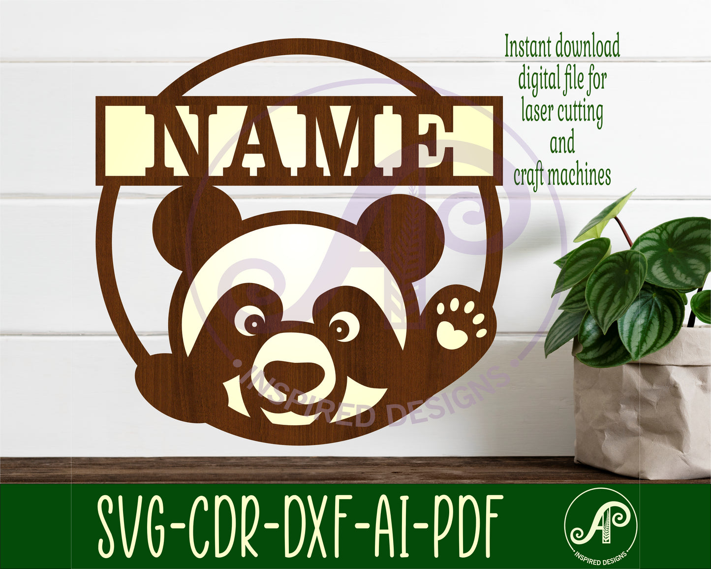 Panda single name wall sign. SVG / DXF / AI / PDF / CDR