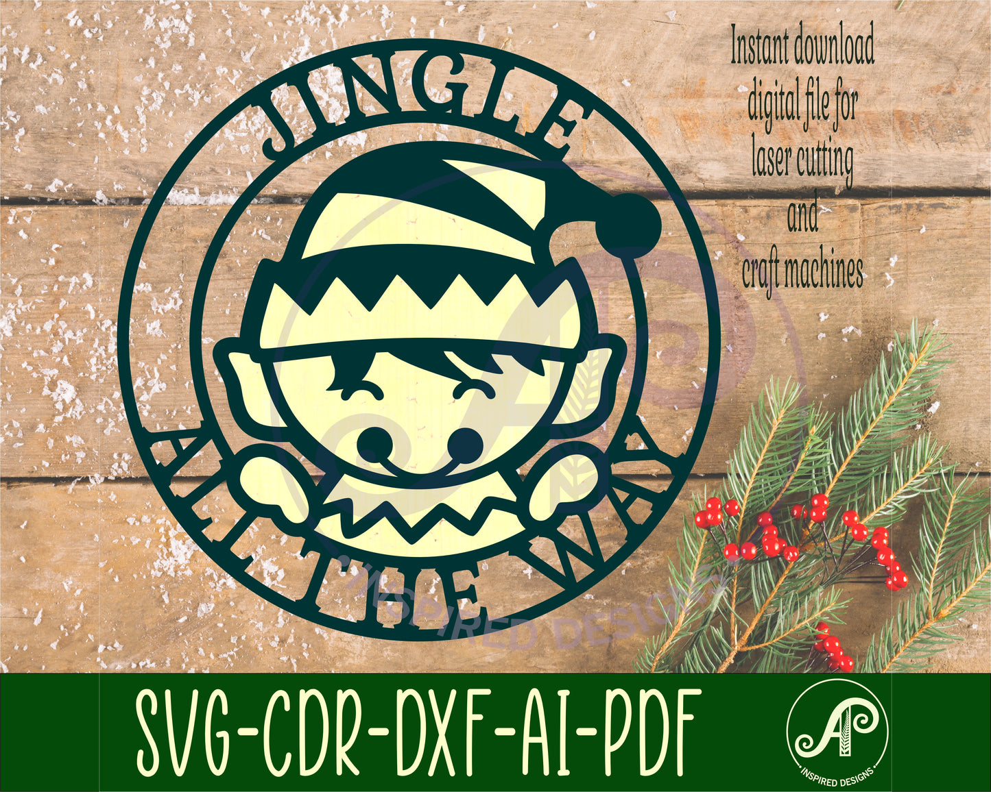 Jingle all the way with elf wall sign design SVG / DXF / AI / PDF / CDR