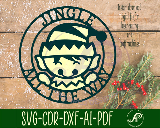 Jingle all the way with elf wall sign design SVG / DXF / AI / PDF / CDR