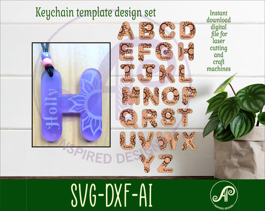 Sunflower letter tag designs SVG / DXF / AI