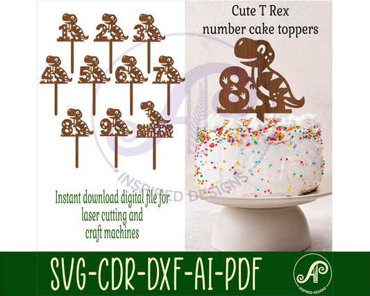 T Rex dinosaur number cake topper design SVG / DXF / AI / PDF / CDR