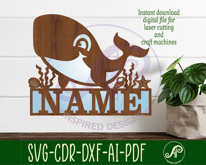 Cute Whale shape name sign SVG / DXF / AI / PDF / CDR