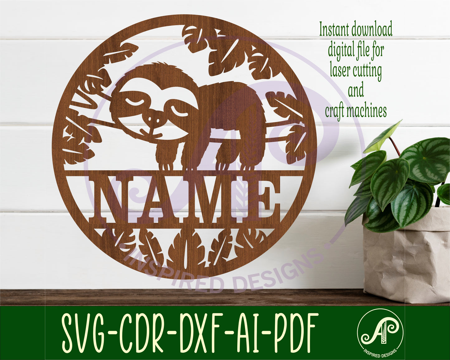 Cute Sloth name wall sign. SVG / DXF / AI / PDF / CDR