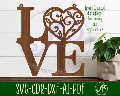 Love with vine heart wall sign design SVG / DXF / AI / PDF / CDR