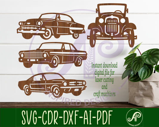 Classic car designs, 4 silhouette shapes wall signs