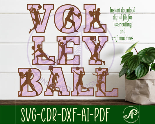 Volleyball female player alphabet letter set. 57 letter options