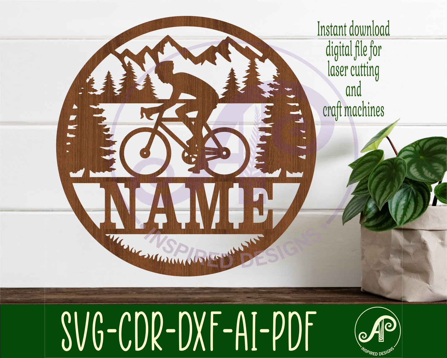 Cyclist male name wall sign. SVG / DXF / AI / PDF / CDR