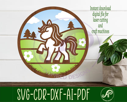 Unicorn layered wall sign design SVG / DXF / AI / PDF / CDR