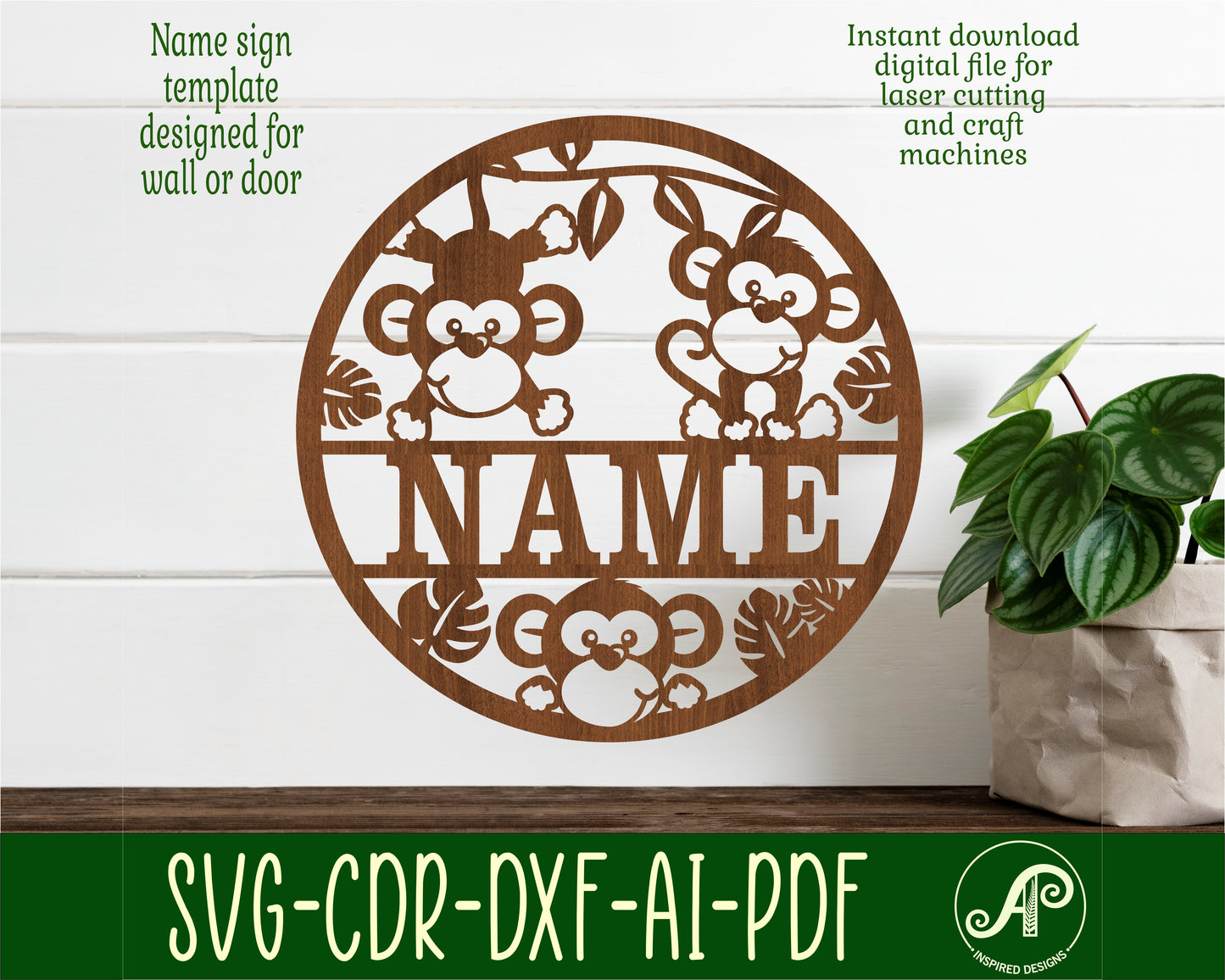 Monkeys name wall sign. SVG / DXF / AI / PDF / CDR