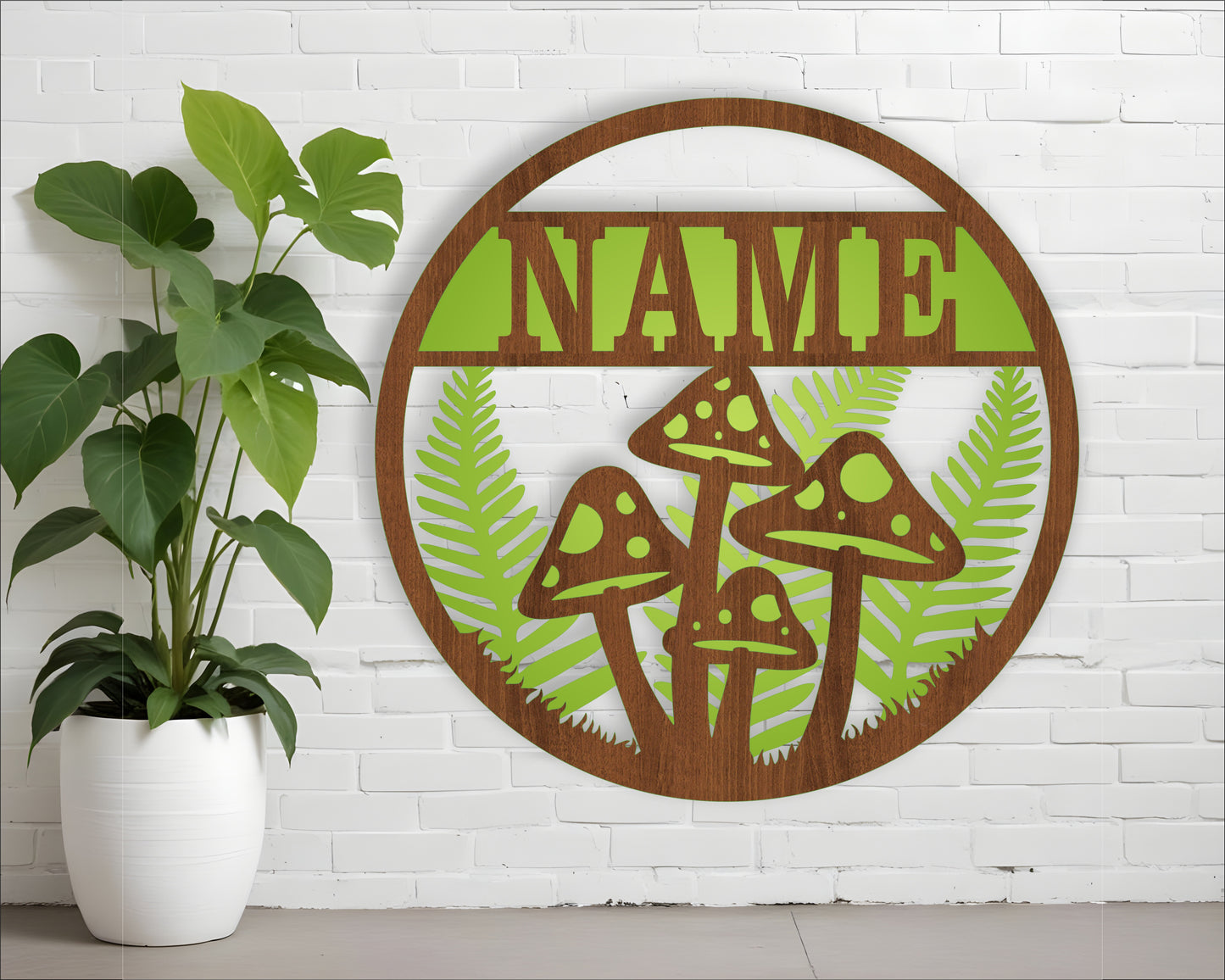 Mushroom layered name wall sign. SVG / DXF / AI / PDF / CDR