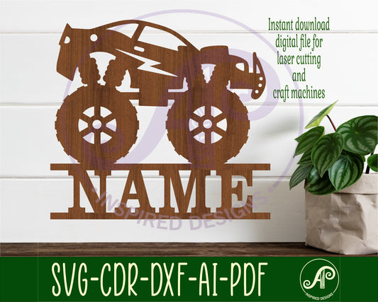 Monster truck car shape name sign SVG / DXF / AI / PDF / CDR