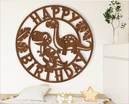 Happy birthday dinosaur wall sign design SVG / DXF / AI / PDF / CDR