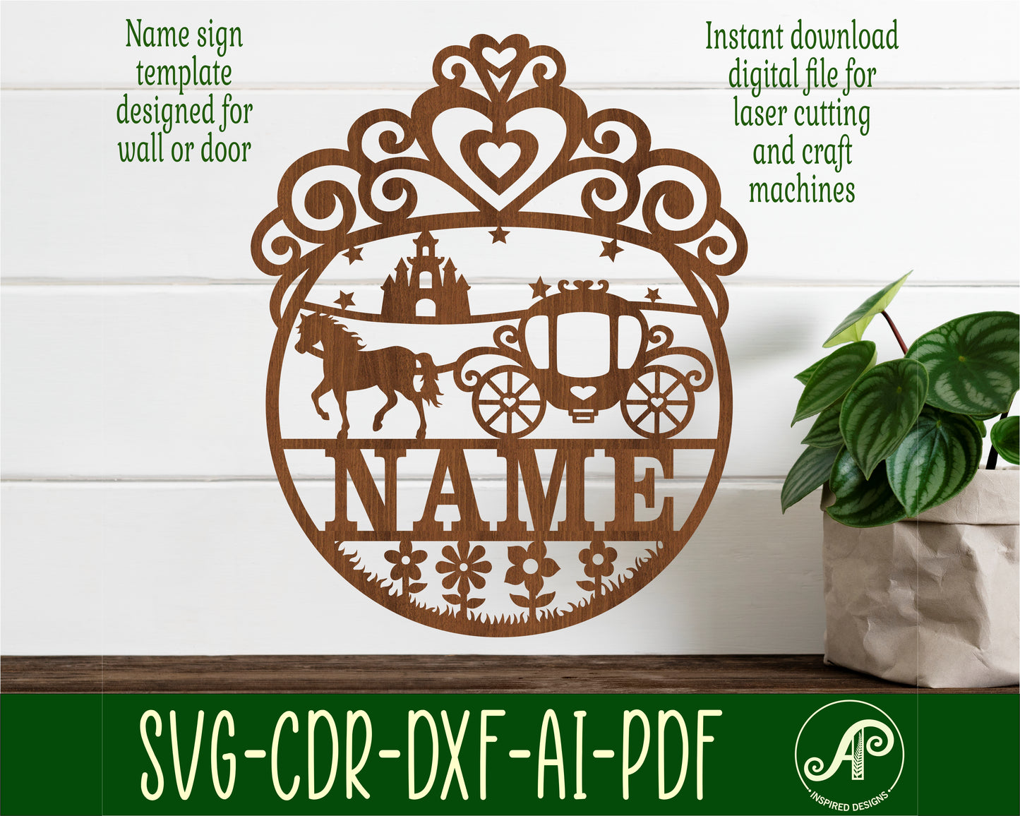 Crown name wall sign. SVG / DXF / AI / PDF / CDR