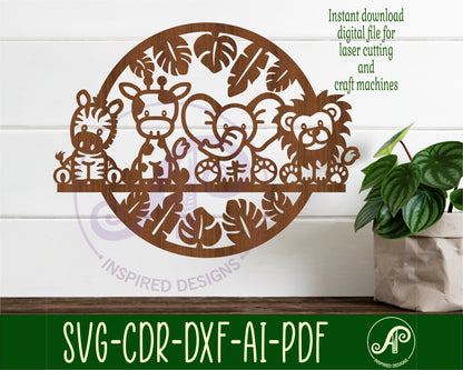 Cute safari animals in a row wall sign design SVG / DXF / AI / PDF / CDR