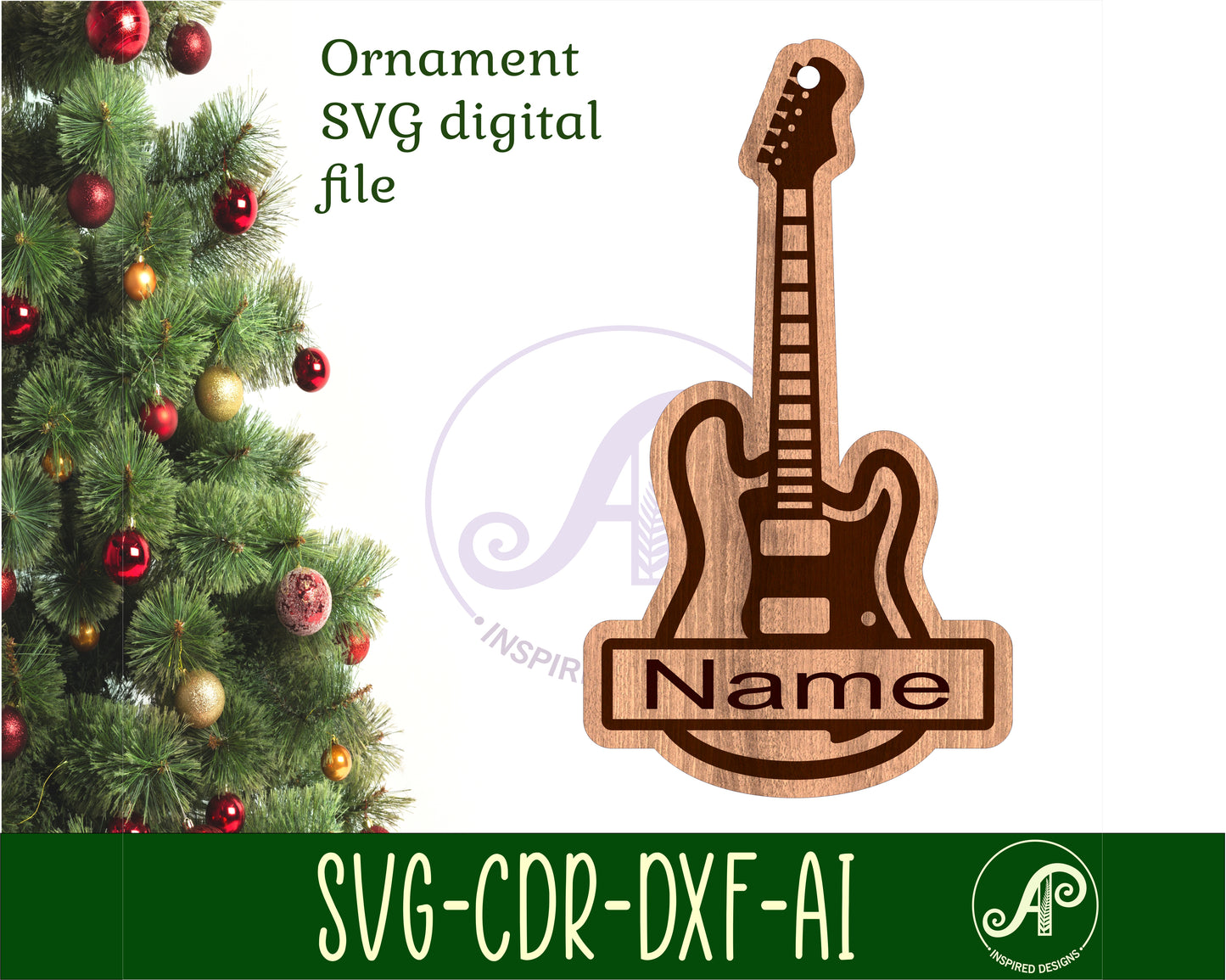 Electric guitar ornament design SVG / DXF / AI