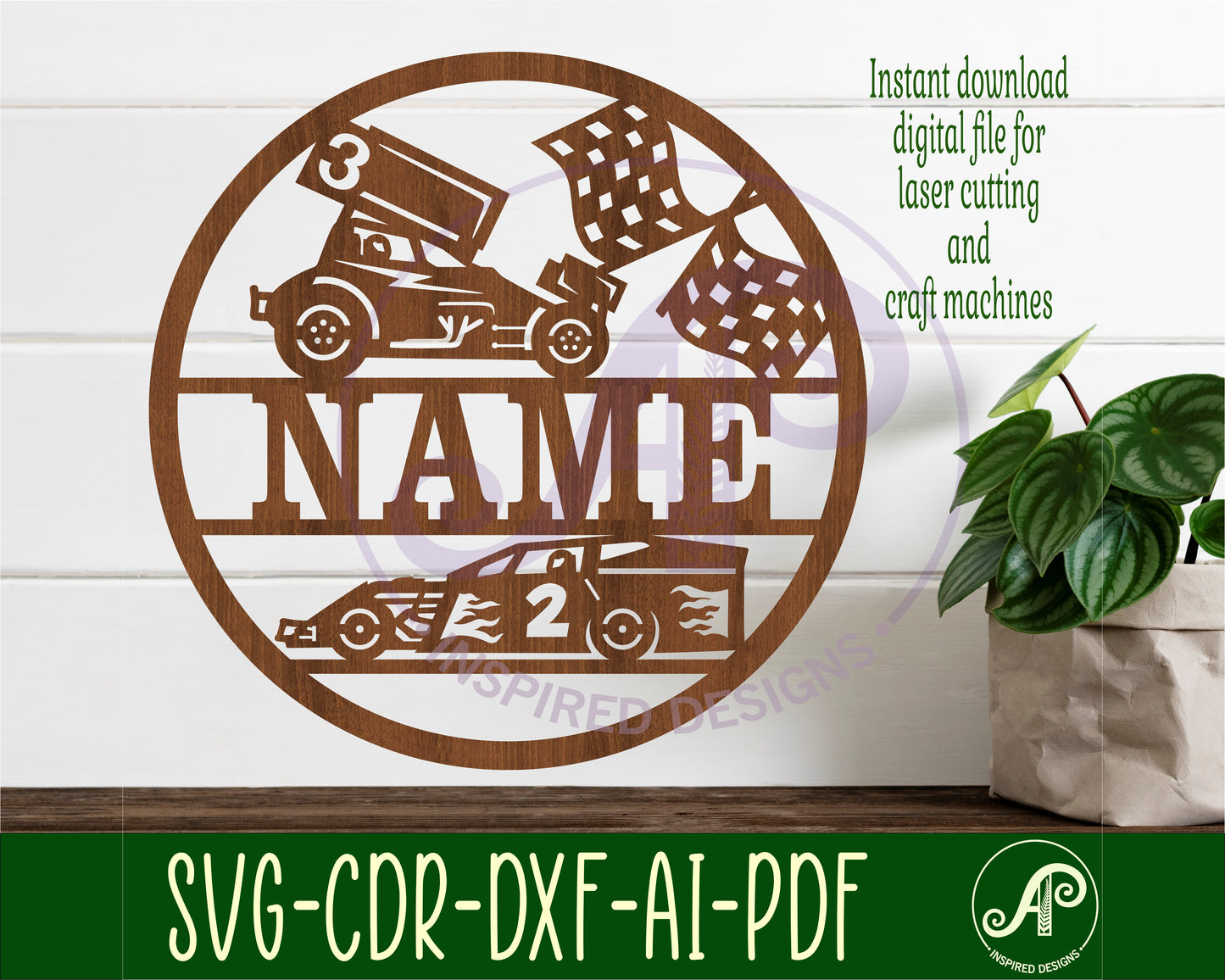 Dirt racing car name wall sign. SVG / DXF / AI / PDF / CDR