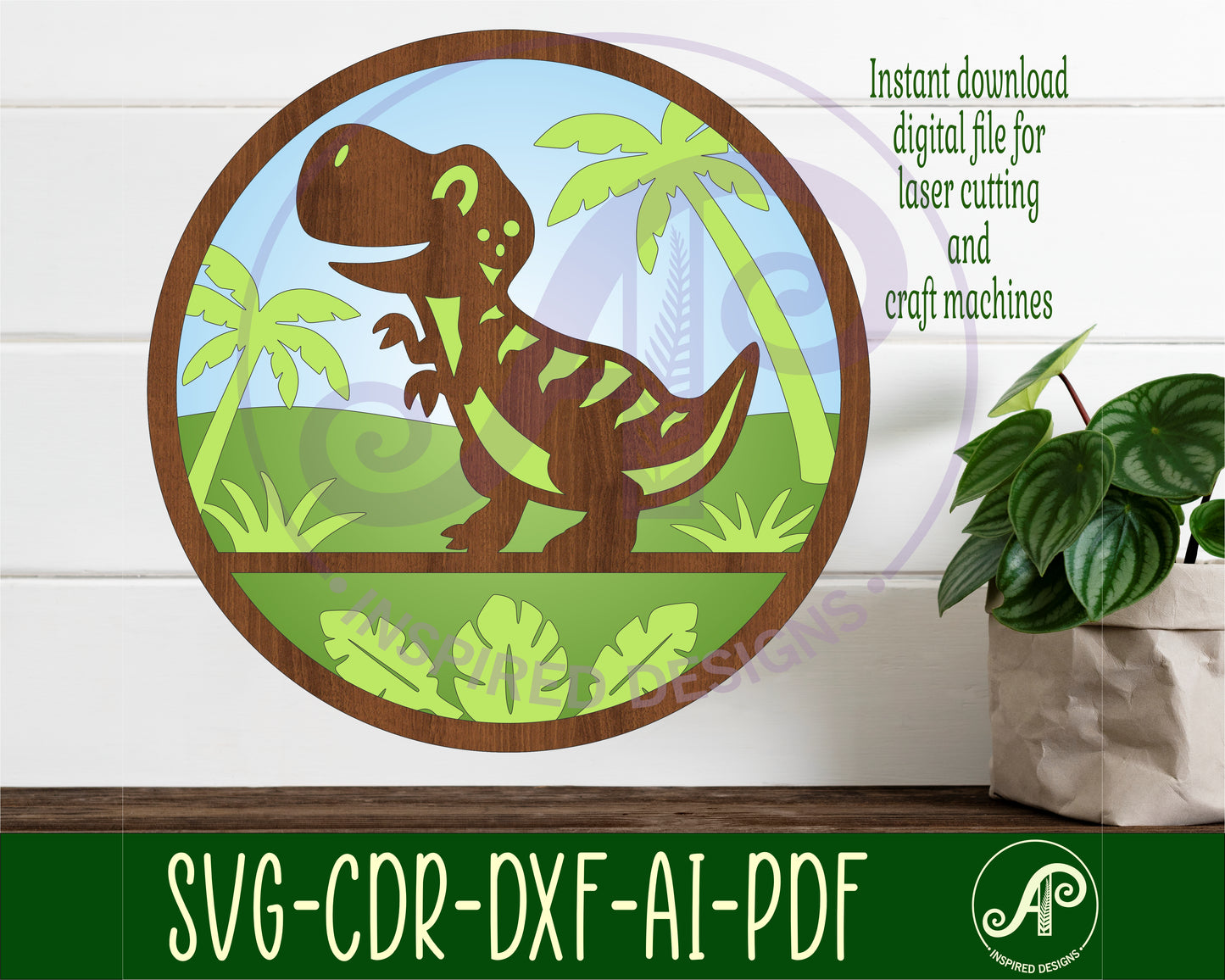 T Rex Dinosaur layered wall sign design SVG / DXF / AI / PDF / CDR