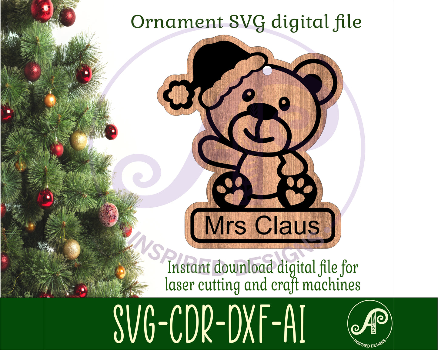 Teddy bear sitting engraved ornament design SVG / DXF / AI