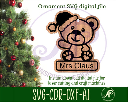 Teddy bear sitting engraved ornament design SVG / DXF / AI