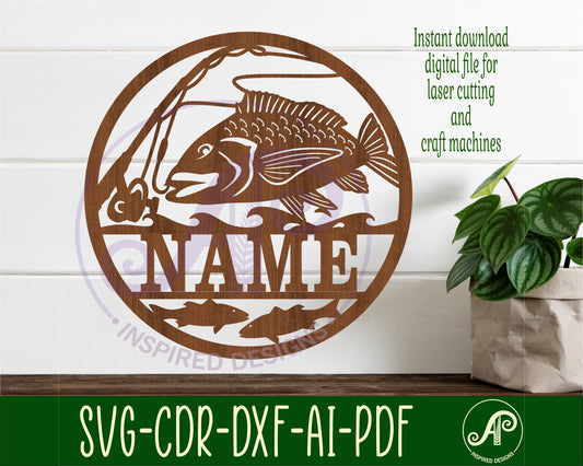 Ocean fishing name wall sign. SVG / DXF / AI / PDF / CDR