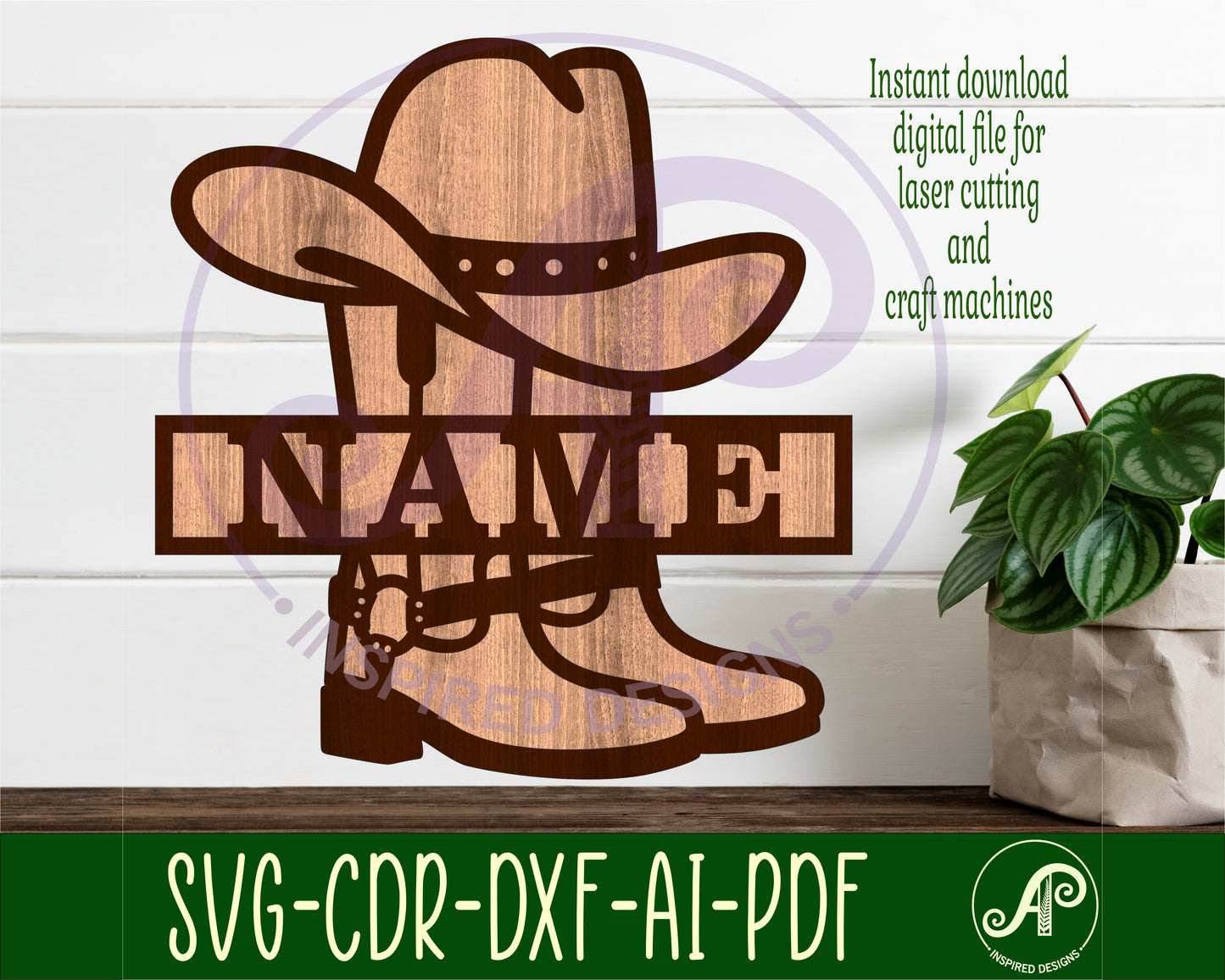 Cowboy boots and hat design shape name sign SVG / DXF / AI / PDF / CDR