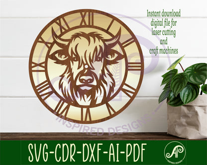 Highland cow clock template design