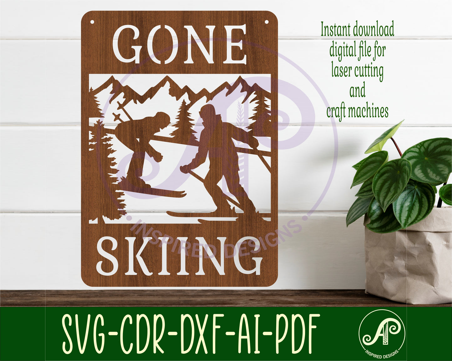 Gone skiing wall sign design SVG / DXF / AI / PDF / CDR