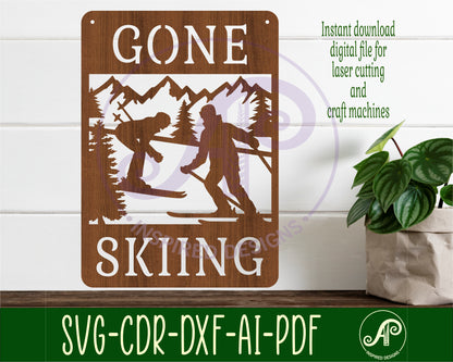 Gone skiing wall sign design SVG / DXF / AI / PDF / CDR