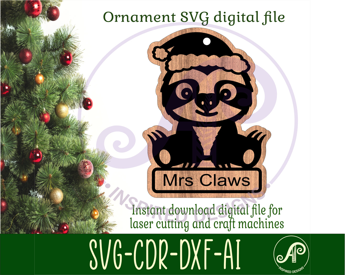 Cute Sloth engraved ornament design SVG / DXF / AI