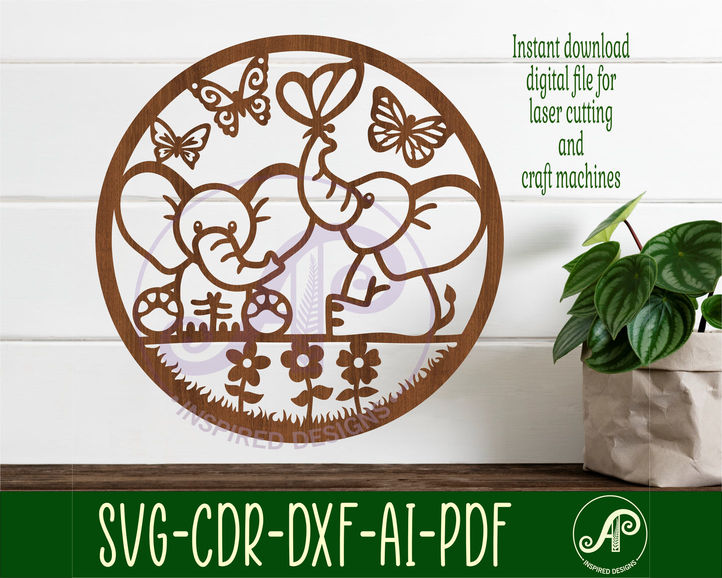 Cute elephant wall sign design SVG / DXF / AI / PDF / CDR