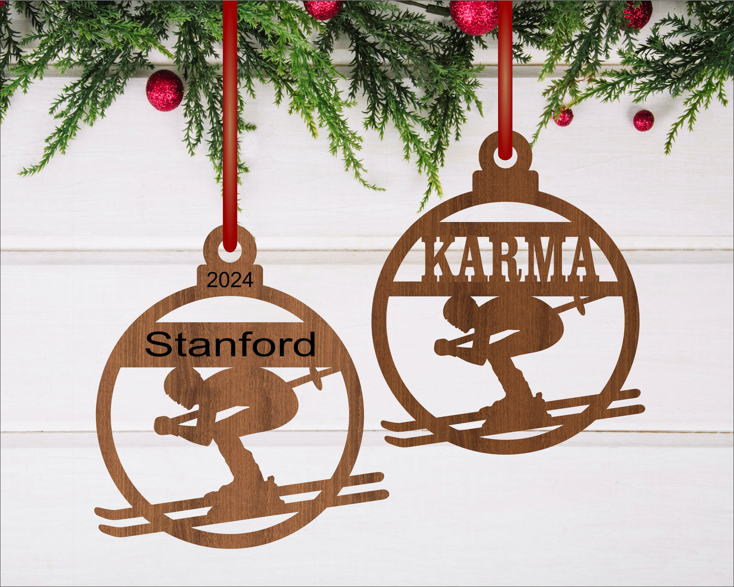 Skier Christmas Ornament SVG laser cut files