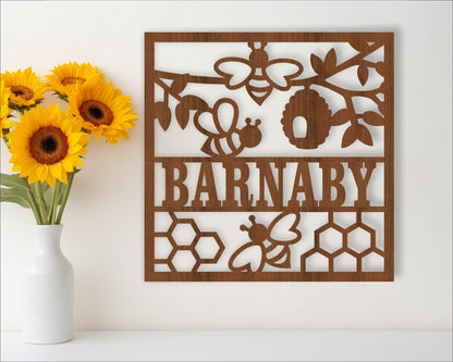 Bee name wall sign. SVG / DXF / AI / PDF / CDR